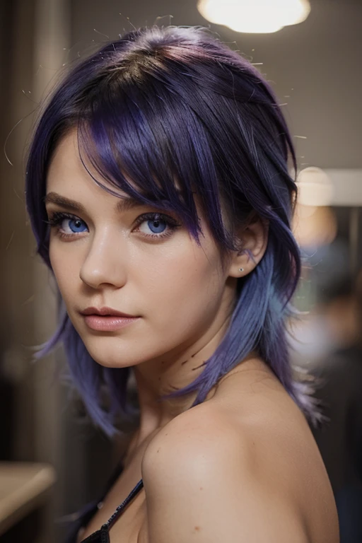 beautiful purple and blue hair model with hazel eyes