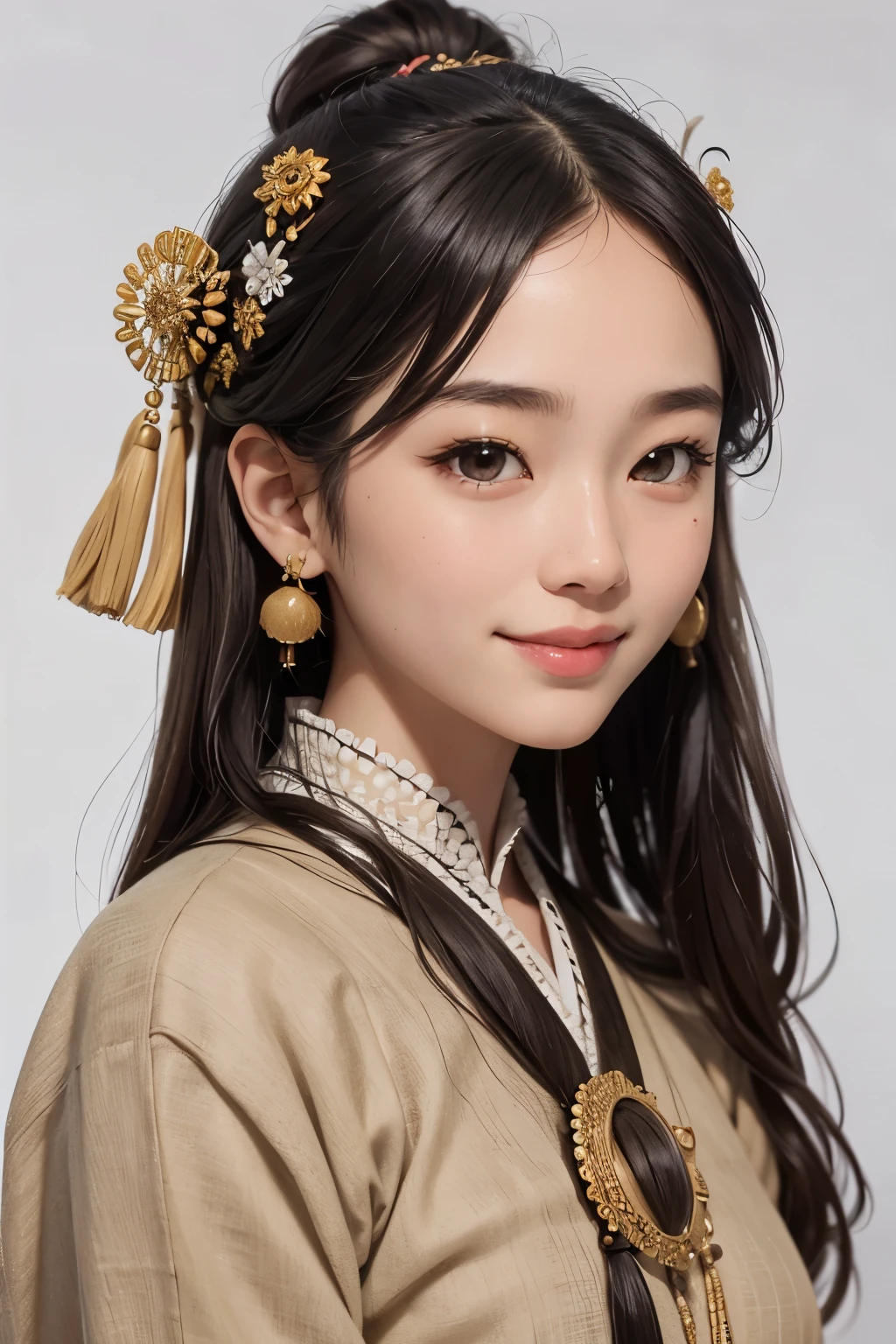 beautiful girl in a primitive costume made of hemp, front face, photo, an extremely delicate and beautiful, extremely detailed, Amazing, extremely detailed skin, (18 years old:1.2), cute girl, famous Japanese idol, kawaii, fair skin, shiny skin, chin thin, (smile:1.2), cute, young, extremely detailed nose, extremely detailed mouth, cute face, (realistic face:1.2), beautiful views, ancient japan