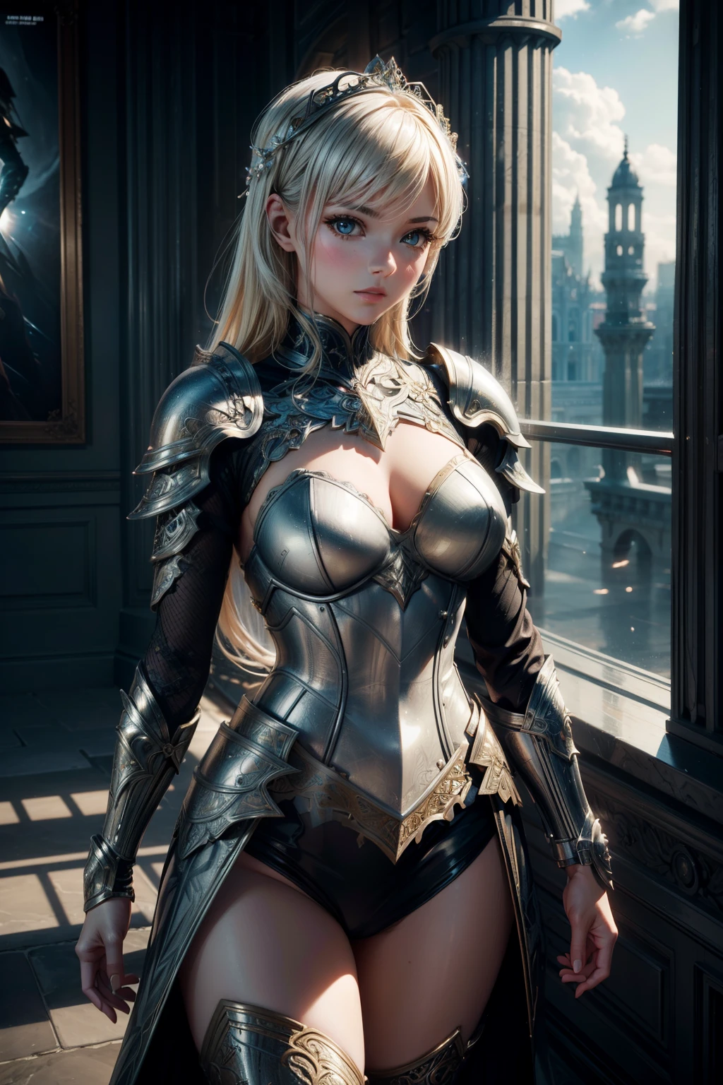 3D render highly detailed, so cute beauty young woman in a refined wonderful orned armor, detailed perfect face, soft lighting "HDR lightning", intricate artwork masterpiece, magazine, vogue painting, intricate body, ultra high quality model, octane render perfect , 8k, sharp focus, midnight aura, cinematic illumination