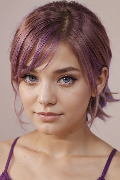 beautiful purple and pink hair model with hazel eyes