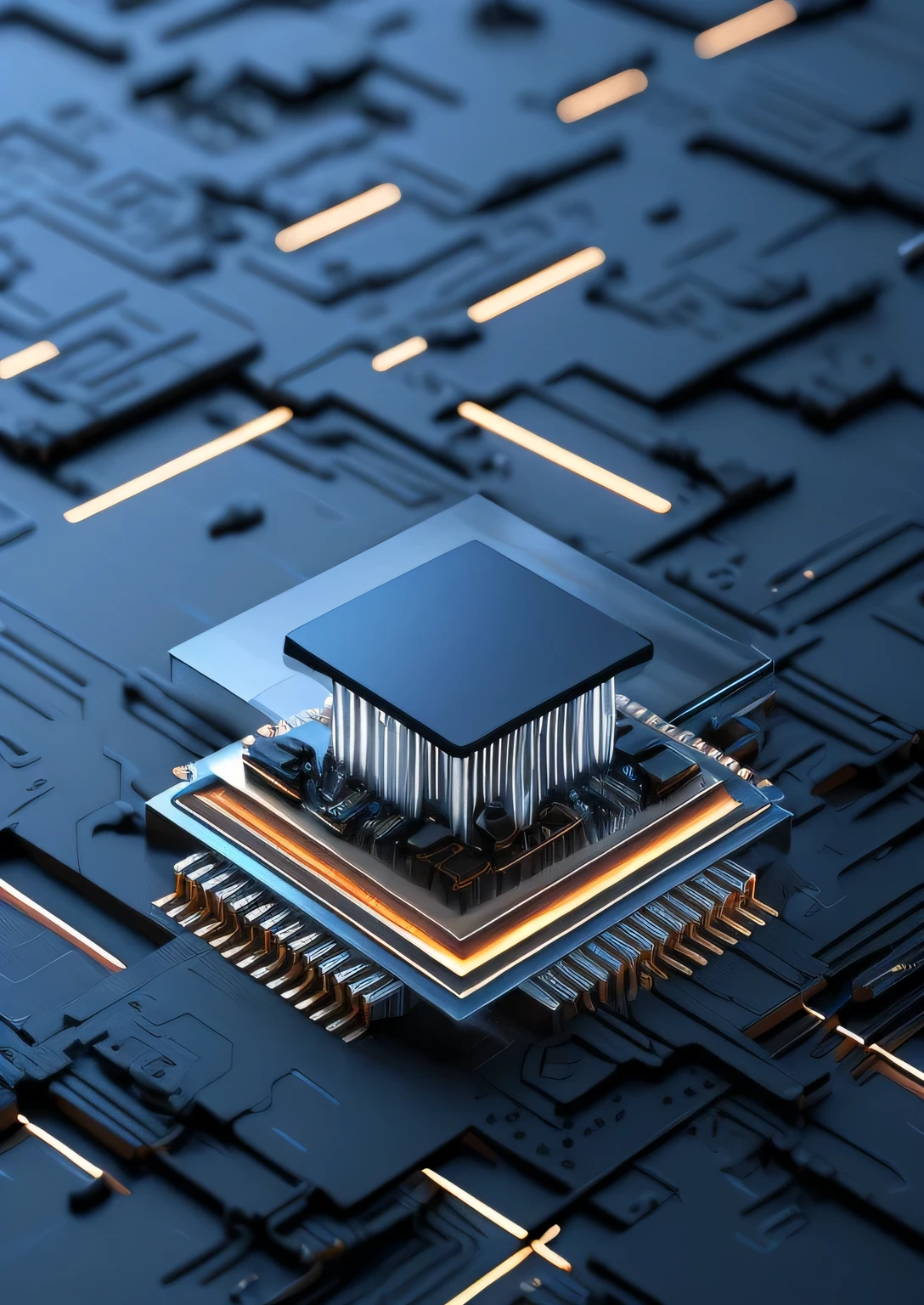 Close up of processor on computer chip on blue background, 8K rendering, how many processors are there, neuromorphic chip, integrated circuit, Depicted as 3D rendering, 8k octave rendering photo, microchip, electronic components, circuit board processor block, hyper detailed 3d render, hyper detailed 3d render, CPU and human brain