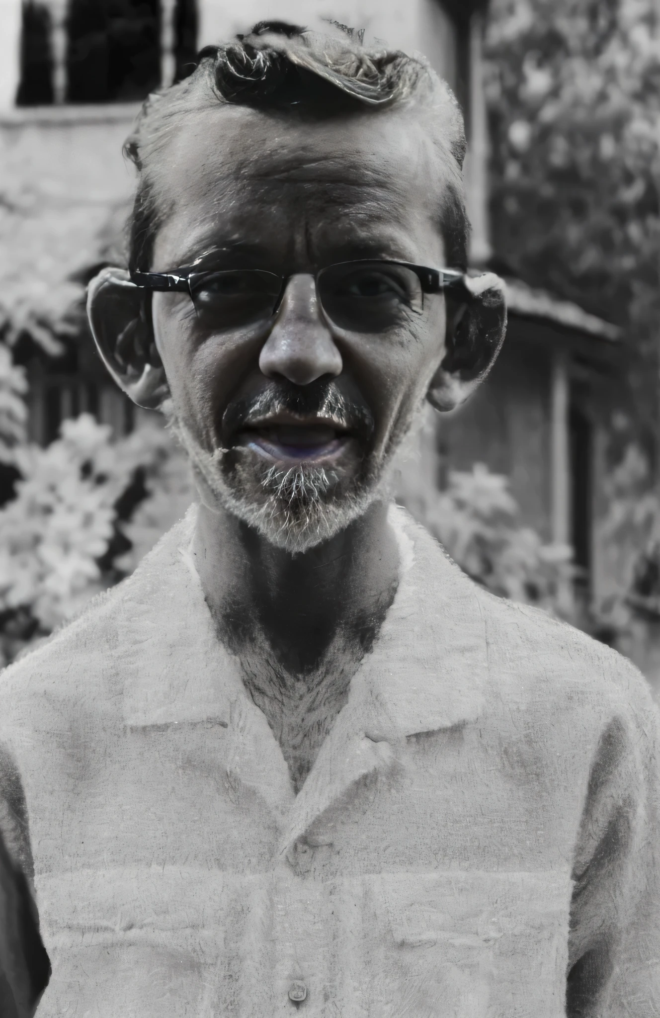 A black and white photograph of a man.  ,imagen granulada, Foto perturbadora, low quality grainy photography, imagen granulada pesada
