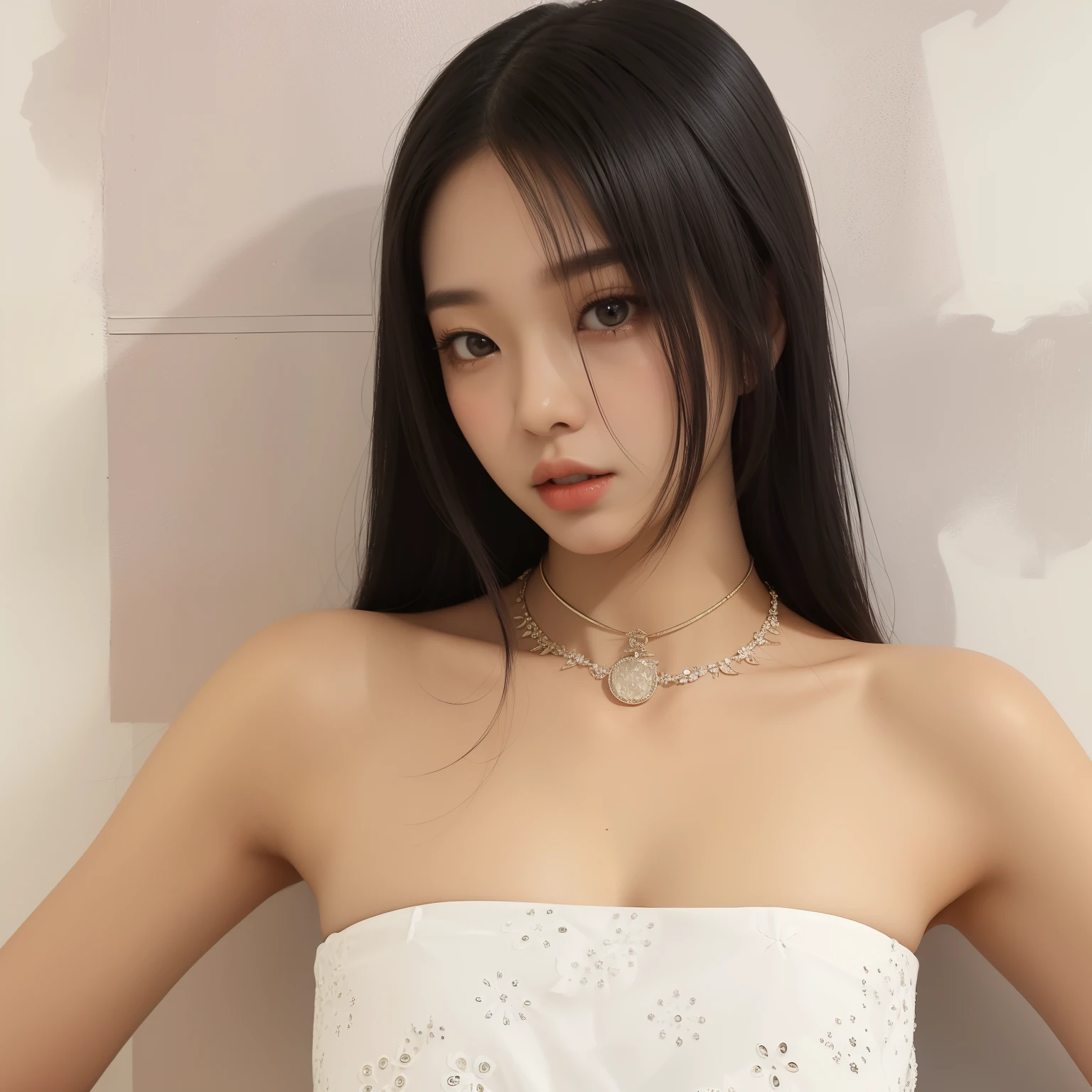 ((top-quality))、(Masterpiece 1.4)、Raw photography、8K、((Top image quality))、 ((超A high resolution))、Beautiful face in every detail、Realistic human skin、Gentle expression、(nighttime scene:1.4)、Farbe々From an angle、realisitic、Photorealsitic、(((length hair)))、((Woman Too Beautiful))、((Beautie))、(Beautiful hair)、(Red cheeks)、((big eye))、22-year-old beauty、Neat and clean woman、Beautiful Japan Woman、With bangs、Neat and clean girl、((Neat and clean beauty))、(Beautiful woman that everyone falls in love with)、Straight hair、((Smaller face))、long neck、pale skin、Spot-free skin、((Black Dress))、a necklace、((Luxurious room))、Perfect Body Beauty、Arch the back、9 heads tall、Party、((seductiv))、Everyone longs for、((Beauty that no one can stain))、