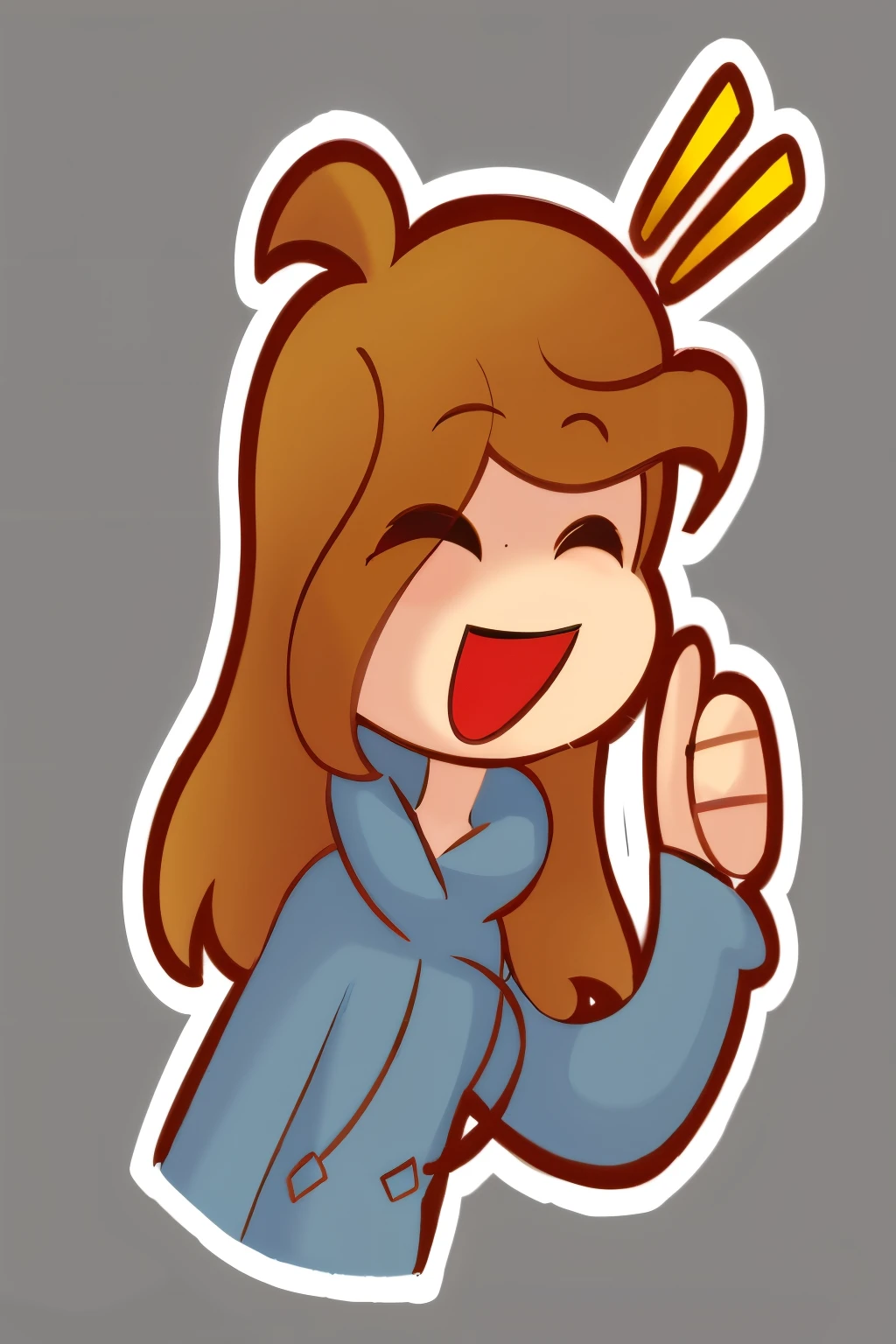 cartoon girl in a water green jacket crossing her arms, adesivo de telegrama, cel sombreado!!!, Chibi, adesivo de telegrama design, [[[[sorrindo maldosamente]]]], Pose(Arms up + feliz), (piscando), madeline da celeste, cel sombreado:15, acenando e sorrindo, Monica, inspirado em Takehisa Yumeji