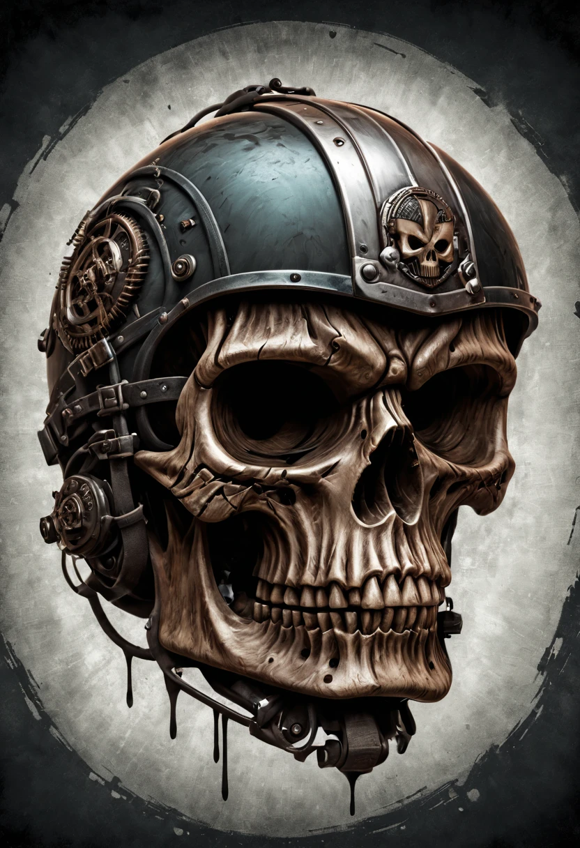 Harley Davidson logo design,t shirt design,beefy style,design only,white background,no model,professional,high contrast,high-res,ultra-detailed,vivid colors,metallic accents,sharp focus,edgy,dynamic composition,gritty texture,rough brush strokes,mechanical elements,chrome effect,classic typography,retro style,distressed look,aggressive lines and curves,3D rendering,striking visual impact,dark shadows,strong branding presence,monochromatic palette,industrial aesthetic, helmet skull