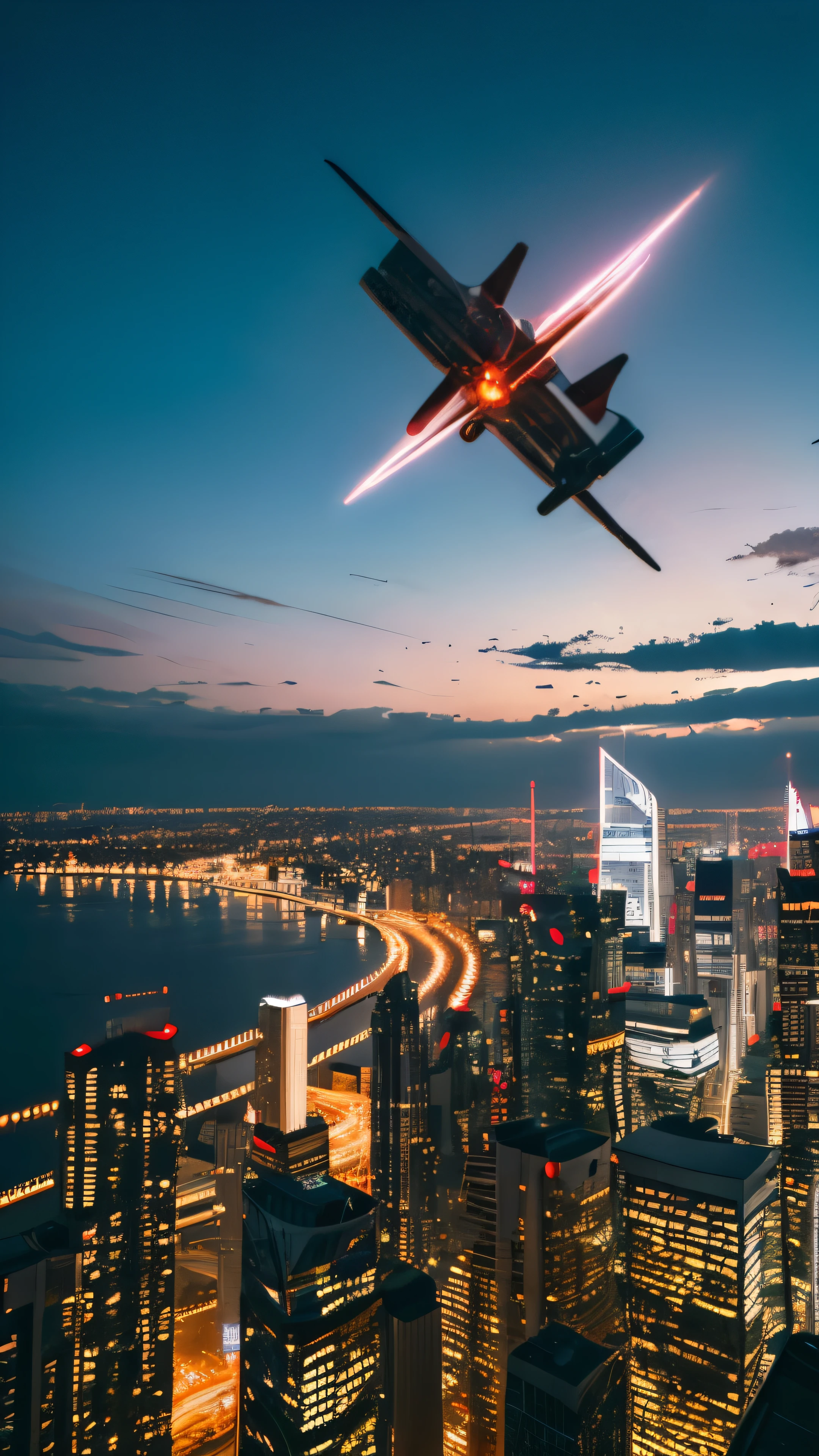 High quality images,Create futuristic hyper-arism works of art, Imagine a city in the sky, Complex architectural structures and advanced technology. Describe this futuristic city in detail, let in bright light, Suspended platforms and flying vehicles across the sky.