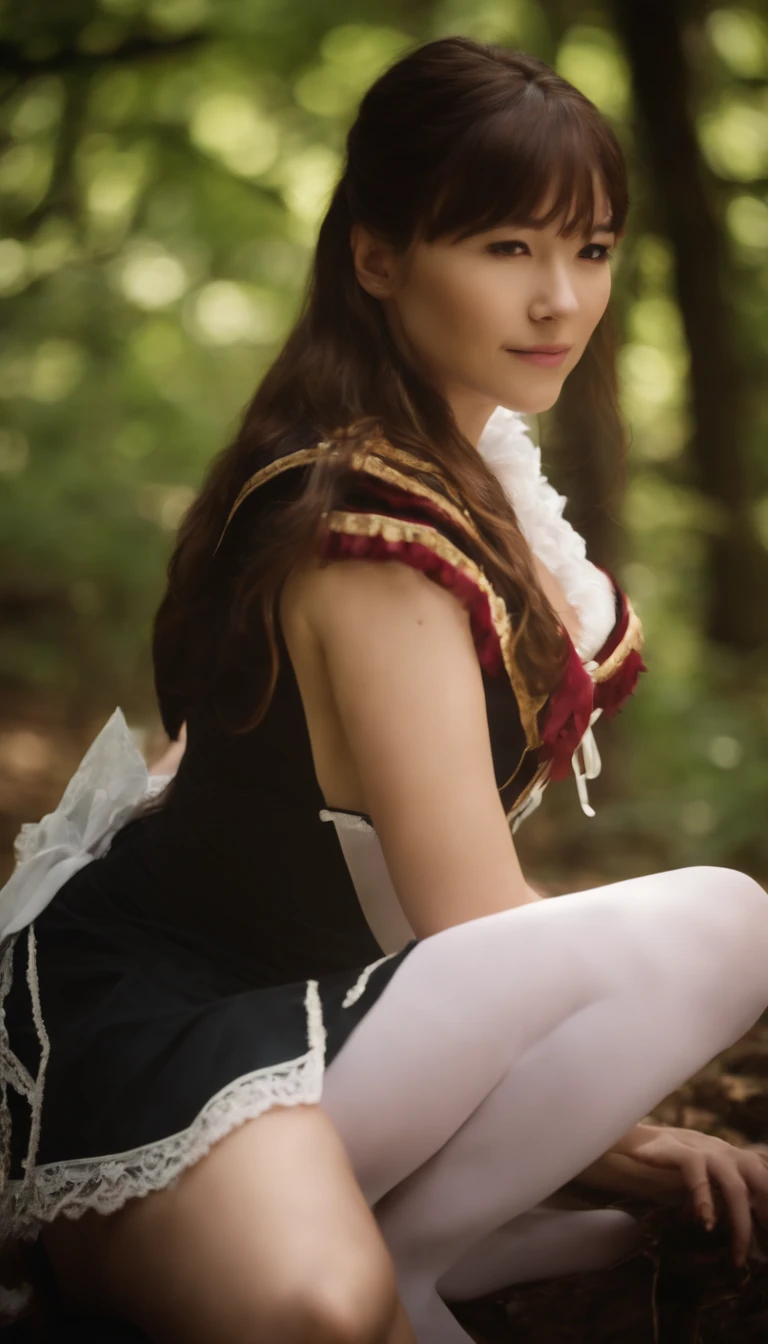 ((Masterpiece:1.4)), (high resolution:1.4), (sitting on a tree branch with fruits:1.5), (from behind:1.5), big beautifull smile , at the forest, RedHoodWaifu, red ridinghood, (emerald green eyes, light brown hair:1.2), (freckles:1.2) (red hood, drees, cape:1.2), (black corset:1.5), (red skirt:1.5), (fruit basket), beautifull smile, beautiful face, highly detailed skin, skin pores, (highly detailed face:1.1), (highly detailed eyes:1.1), realistic pupils, full face blush, full lips, (perfect anatomy:1.1), (perfect proportions:1.1), (photography:1.1), (photorealistic:1.1), volumetric lighting, dynamic lighting, real shadows, (highres:1.1), sharp focus, daylight, (realistic, hyperrealistic:1.4), intricate, high detail, dramatic, subsurface scattering, big depth of field, vivid, polished, sharpened, ((full Sharp)), (extremely absurdres),16k hdr,
