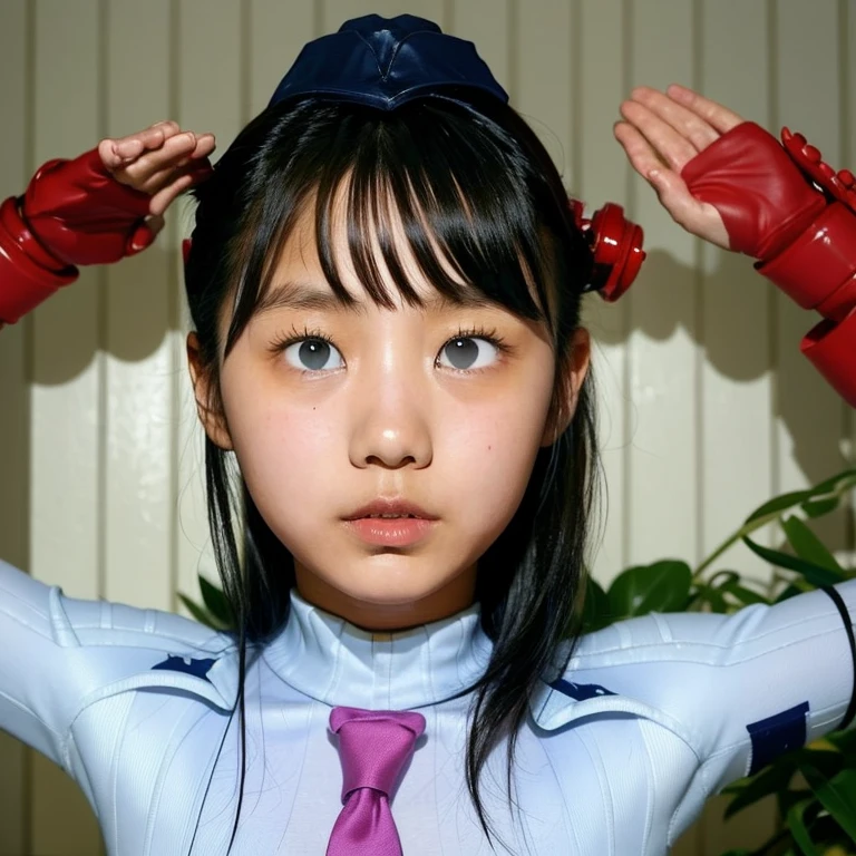 Large number of people、lined up、brainwashed、small head mechanism、Raise your right hand and salute、10 year old girl、たくさんの10 year old girl