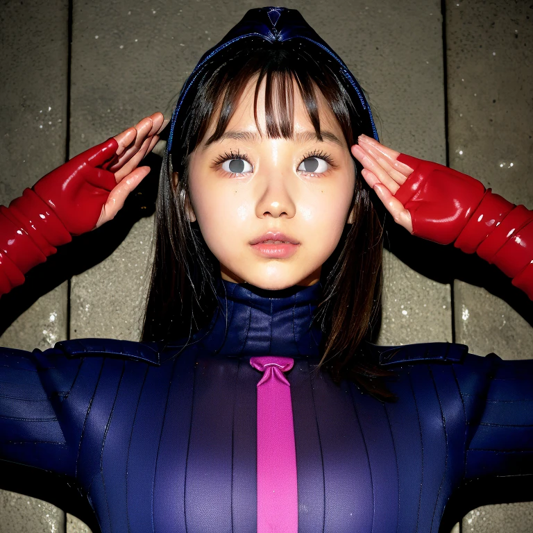 Large number of people、lined up、brainwashed、small head mechanism、Raise your right hand and salute、 girl、たくさんの10 year old gi