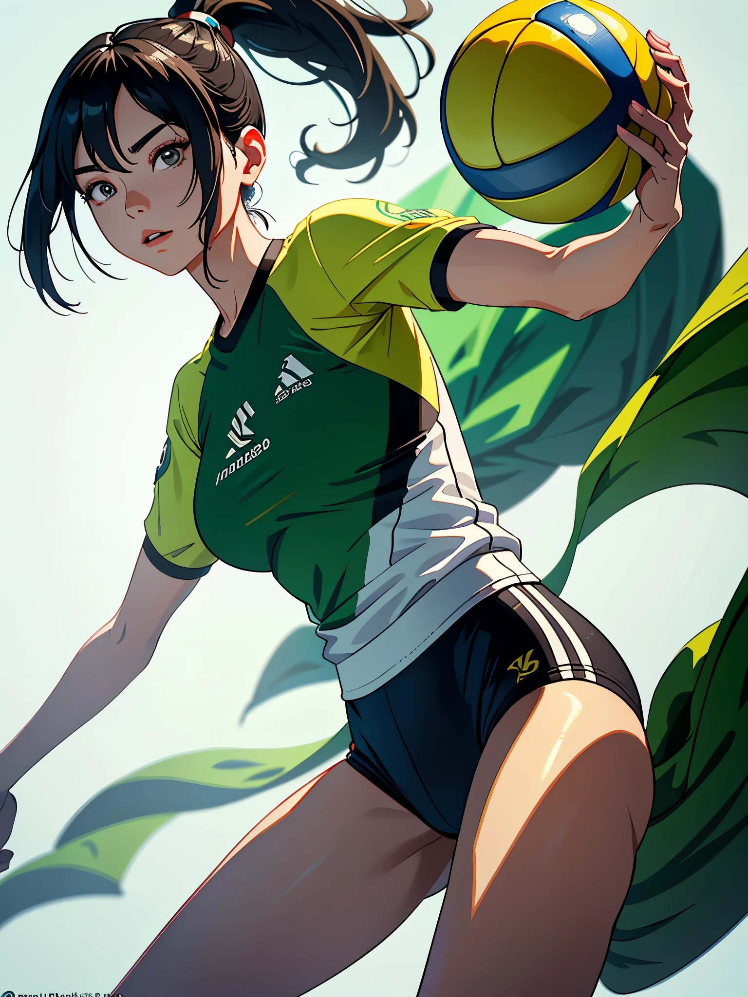 An Asian cartoon female, wearing brilliant green sportswear and exhibiting agility as she plays volleyball, is depicted in the captivating style of ReV Animated. A white background sets off her dynamic movement, while rim lighting adds depth and charm. Soft gradients create an inviting atmosphere, and the illustrations exude a delightful character.
This enchanting animation is brought to life using daz3d, enhanced with animated gifs for an added touch of grace and speed. Shiny and glossy textures augment the realistic impression, while Unreal Engine 5 (UE5) provides the perfect platform for breathtaking visuals. Emulating the South Korean cultural wave (hally