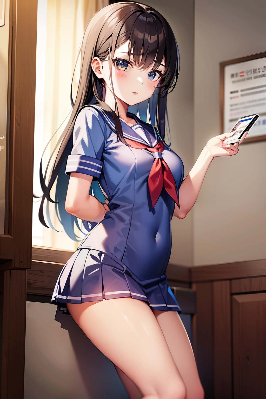 High school girl in miniskirt and soft sailor suit in infirmary