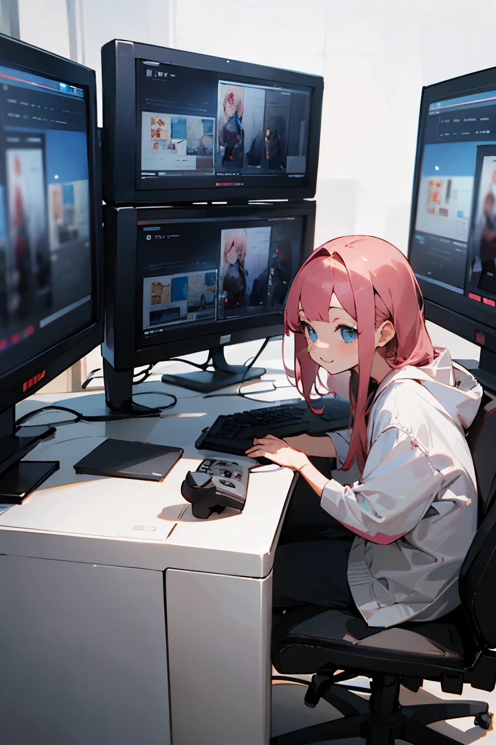 a cute girl using her gaming computer