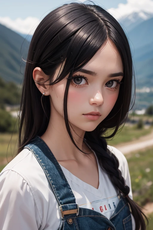 [Retrato de cuerpo entero] [young nordic man 18-23 years old] [color de cabello negro] [vestimenta estilo vikingo de guerreros] [Bored expression on face] [Photo taken in a mountainous and spring landscape] [type of illumination: natural lighting], extremadamente realista, 8k, detalles locos, detalles intrincados, bellamente graduado de color, Color Grading, Photography editorial, Photography, bokeh, tomada con una lente de 60 mm, ISO 300, f / 4, 1/200th
