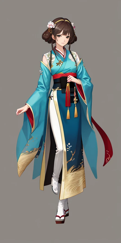 best quality, masterpiece,highly detailed,anime,1girl,hanfu,songstyle,song hanfu,song style outfits,perfect face,walking,simple background,