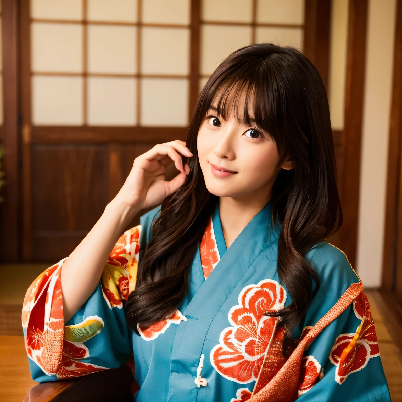 Two-dimensional beautiful girl wearing a yukata。Sexy with big。Being in a Japanese-style room。
