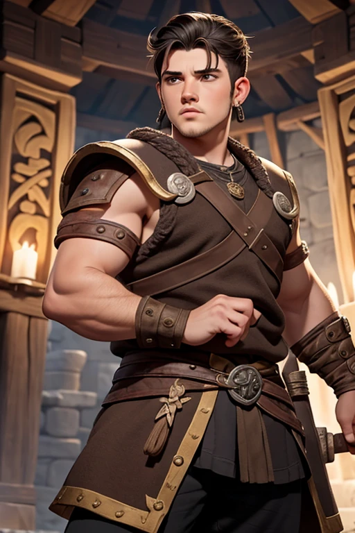 Joven, vikingo, cultura vikinga, con arcos en las manos, adiestramiento, Estilo Juego de Tronos, medieval, Pelo corto con flequillo, machista, male, (((joven))).