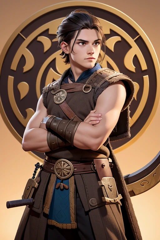 Joven, vikingo, cultura vikinga, con arcos en las manos, adiestramiento, Estilo Juego de Tronos, medieval, Pelo corto con flequillo, machista, male, (((joven))).