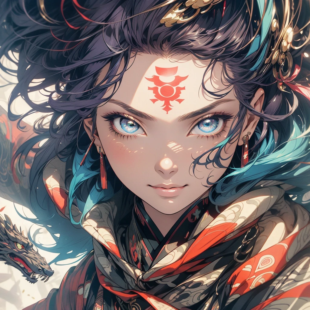 (((highest quality))),(((detailed eyes))),(((32k))),(1 girl),hair,(tattoo),(cyber punk),kimono,((Luxurious and gorgeous)),Shiny skin,earrings,flashy,((Super beautiful woman)),(perfect face),Japanese sword,ultimate texture,official art,Ukiyo-e,stylish,photograph,perfect body,smile,Bewitching,Highest image quality,distinct,real,fantasy,(Near the future),ninja,perfect eyes,big breasts,cleavage,