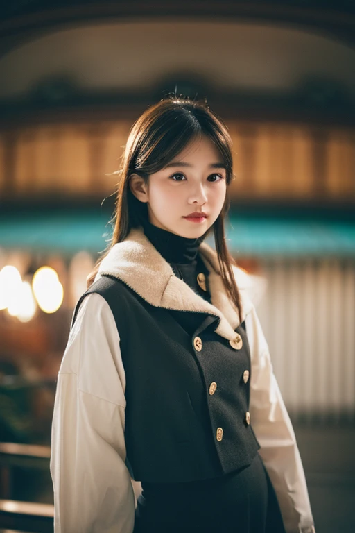 Cinematic photo of um belo trem bokeh korean fashion model
