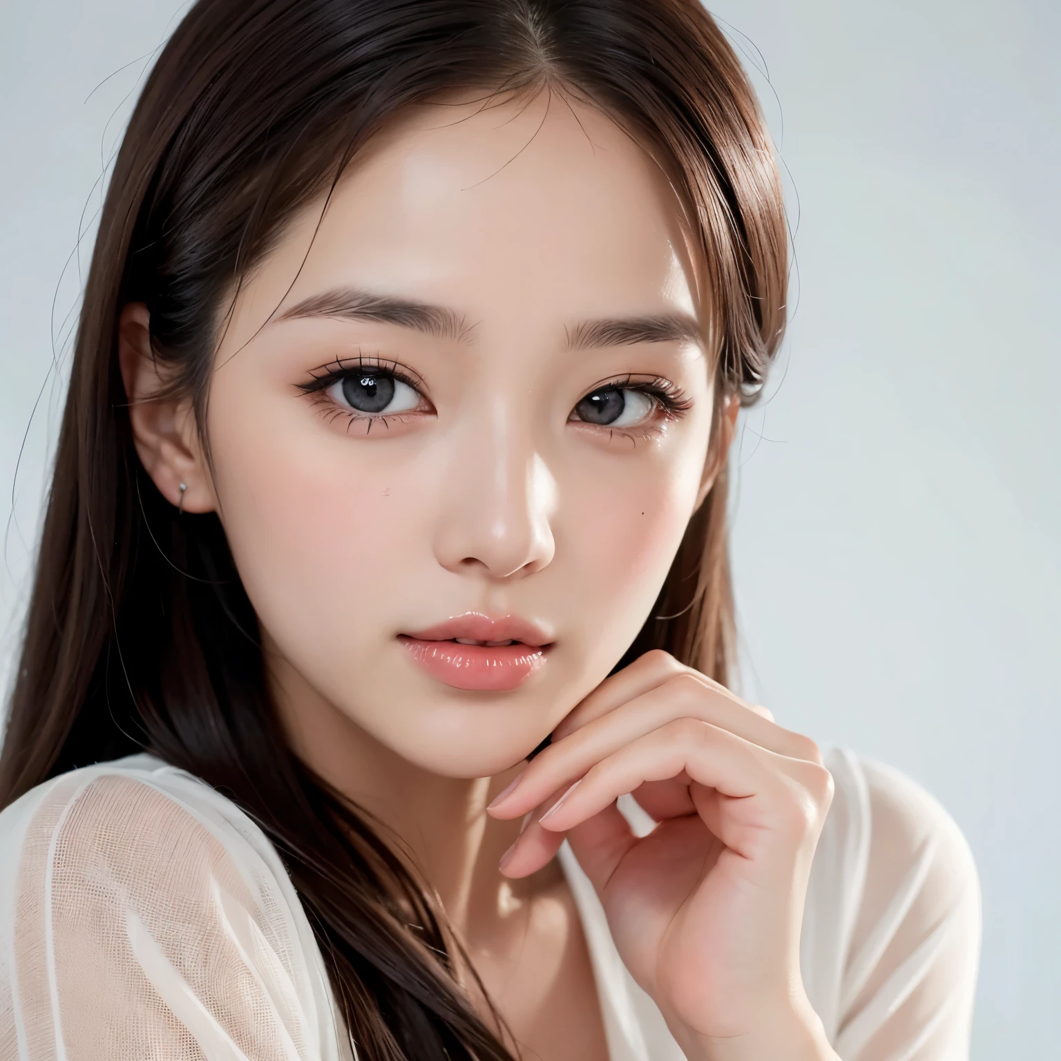 best quality, beautiful woman begging for a kiss with a clear face