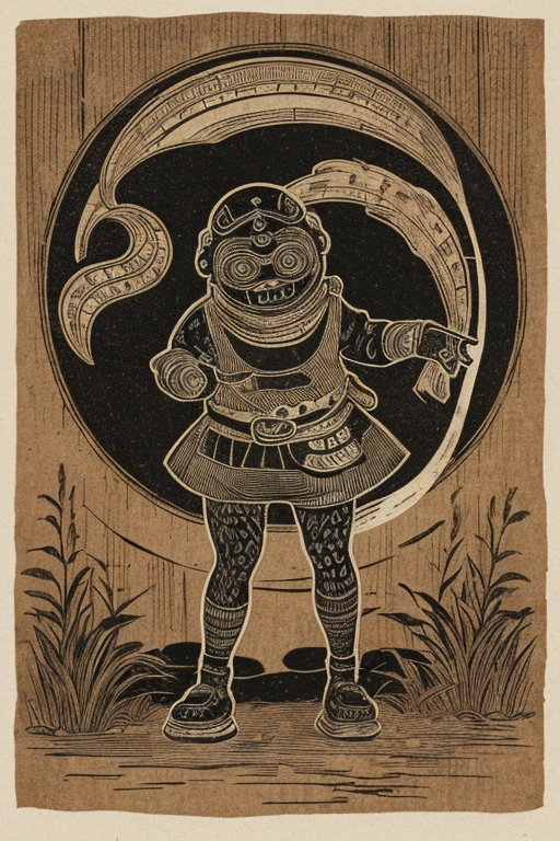 ((jumpscare)), Outline warm color, ((festival)), ((Chojugiga)), ((Shihon Bokuga)), antique, (anthropomorphism), (Sumi-e), Monochrome art, (Old paper style illustration), (hunting paintingural style, Little monster, old performance, variational pointillism, flat illustration, eerie, horror elements, eerie worldview, (primitive art), Outline warm color, old picture scroll style, old staging, Ancient mural style