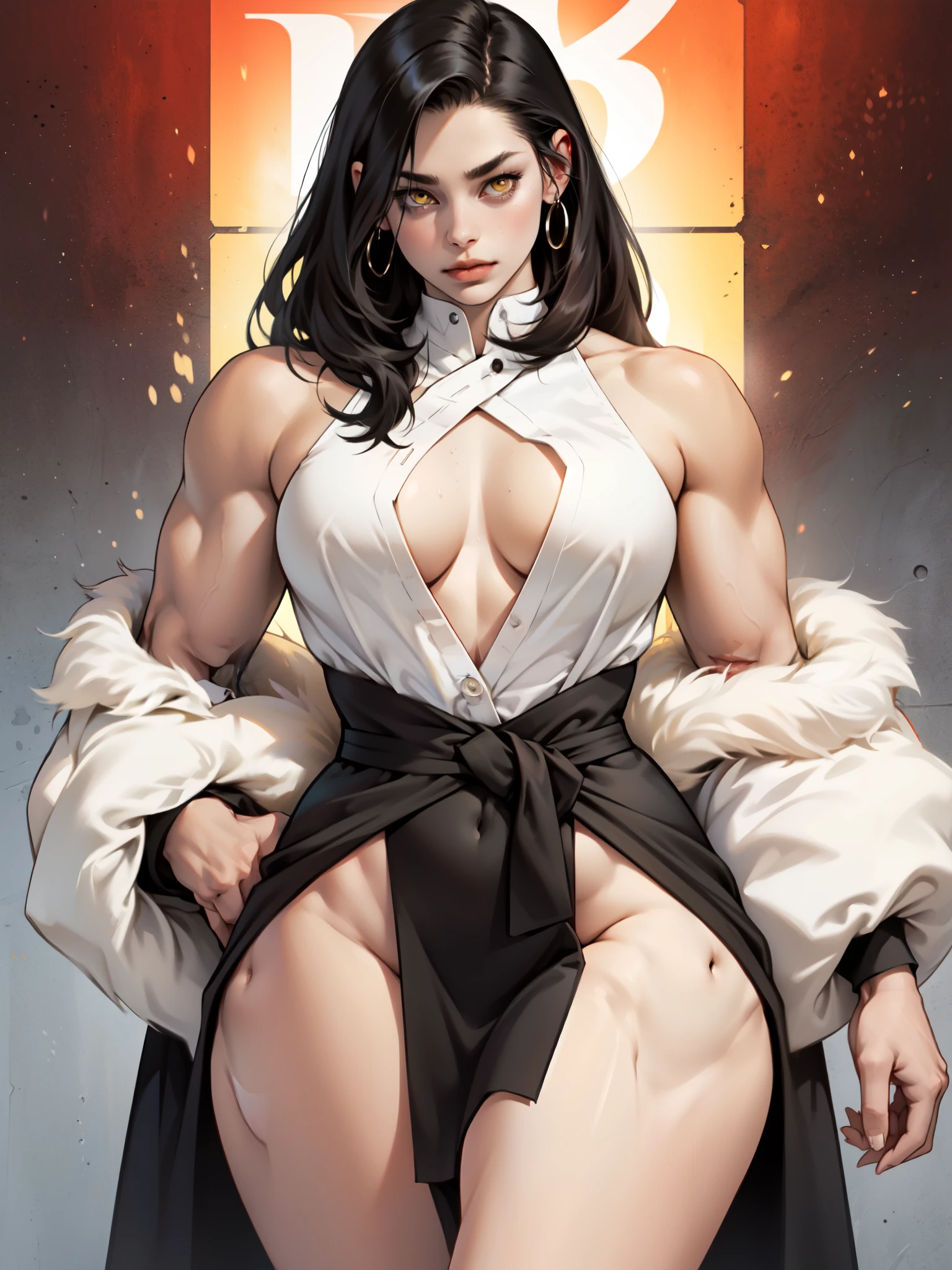 muscular girl thin waist large breasts thick pale skin black hair yellow eyes muscular girl thin waist large breasts thick muscular girl thin waist large breasts thick