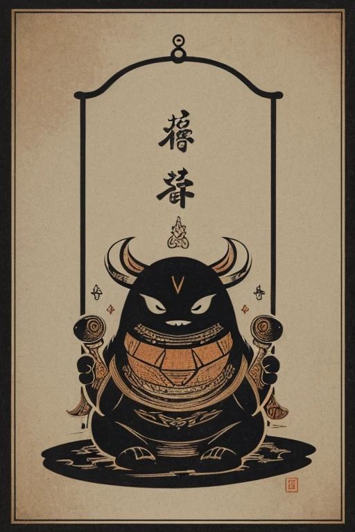 ((jumpscare)), Outline warm color, ((festival)), ((Chojugiga)), ((Shihon Bokuga)), antique, (anthropomorphism), (Sumi-e), Monochrome art, (Old paper style illustration), (hunting paintingural style, Little monster, old performance, variational pointillism, flat illustration, eerie, horror elements, eerie worldview, (primitive art), Outline warm color, old picture scroll style, old staging, Ancient mural style
