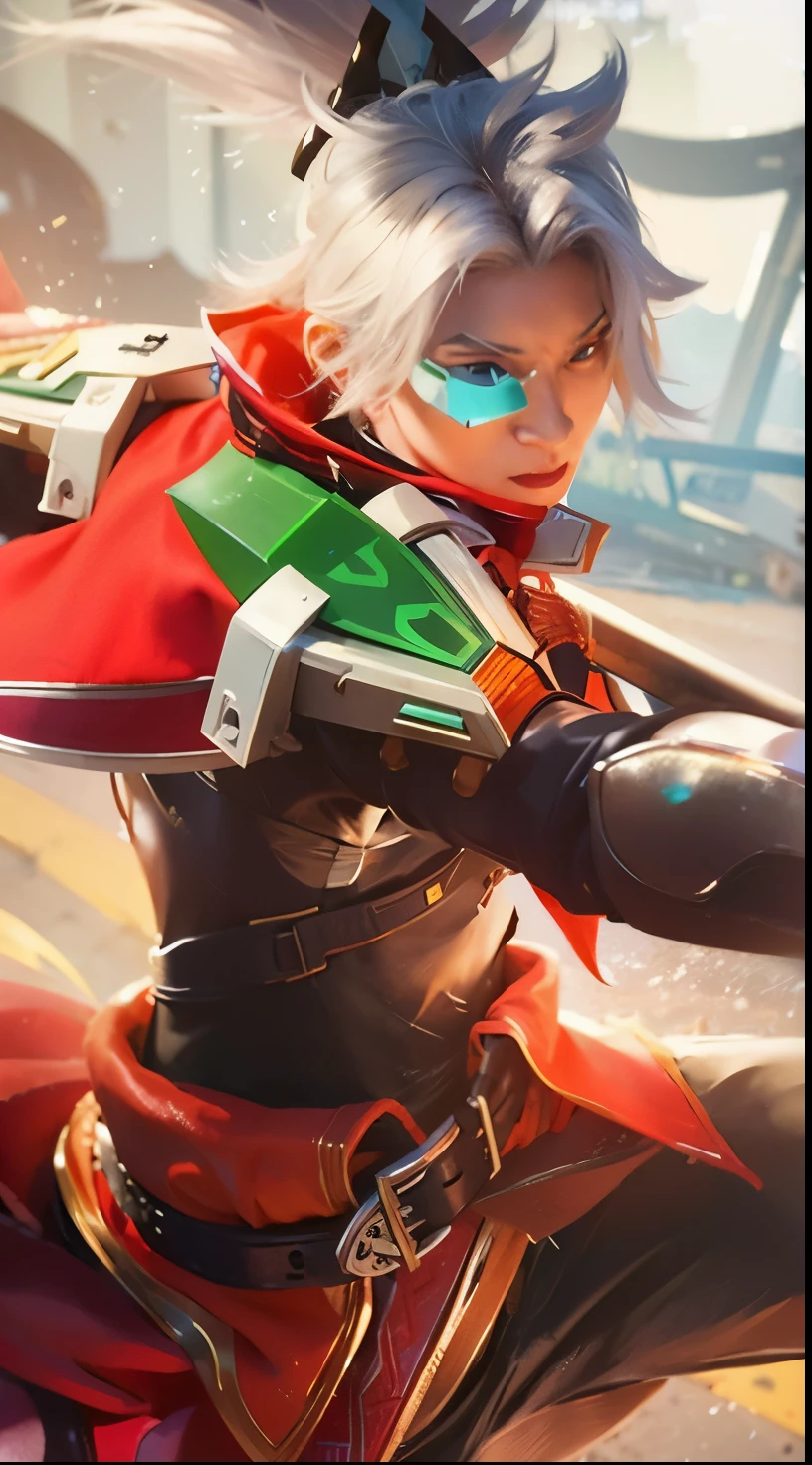 a close up of a person with a sword in a game, rossdraws and jazza, bastion game, riven, baptiste from overwatch, style of duelyst, artgerm and atey ghailan, guilty gear strive splash art, jazza and rossdraws, rossdraws 2. 0, rossdraws cartoon vibrant, rossdraws 1. 0