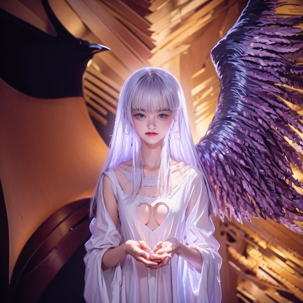 olhar assustador, angelic symmetrical face, nariz pontudo
