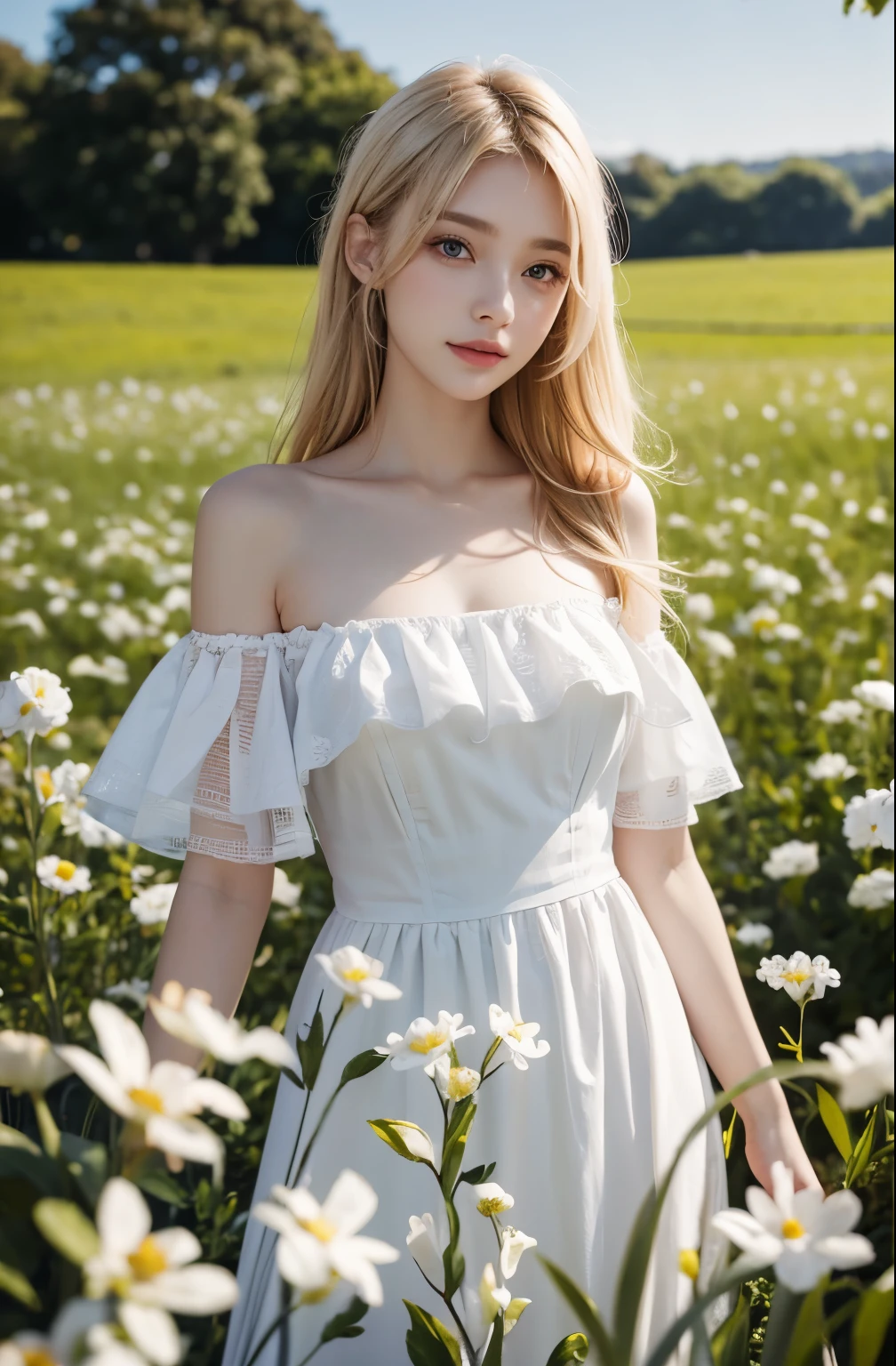best quality, ultra high resolution, Meisterwerk, fotorealistisch: 1.8, Pore, Precision, Europa des 14. Jahrhunderts, rural, Kleid, thin fabric, fahles Licht, young woman, 16 year old girl Russian, sehr lange blonde Haare, Blondine, very thin, sportlich, zierlich, winzig, Herausknipsen, Kleinbrüstig, small boobs, Allgemeine Beschreibung, 16 Jahre alt, niedlich,