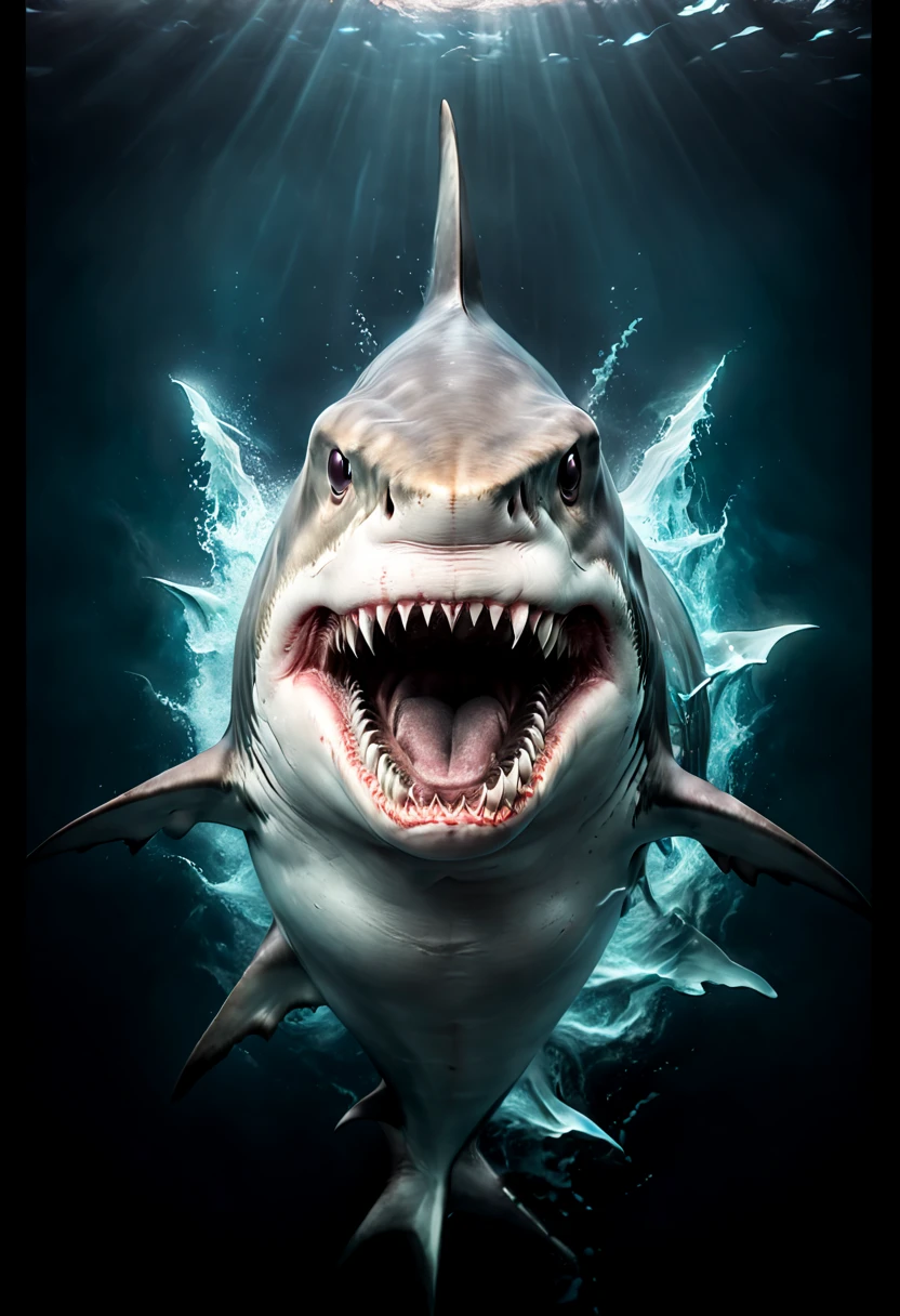 a ferocious Shark, dark theme, dark art, (best quality, masterpiece, 8k)