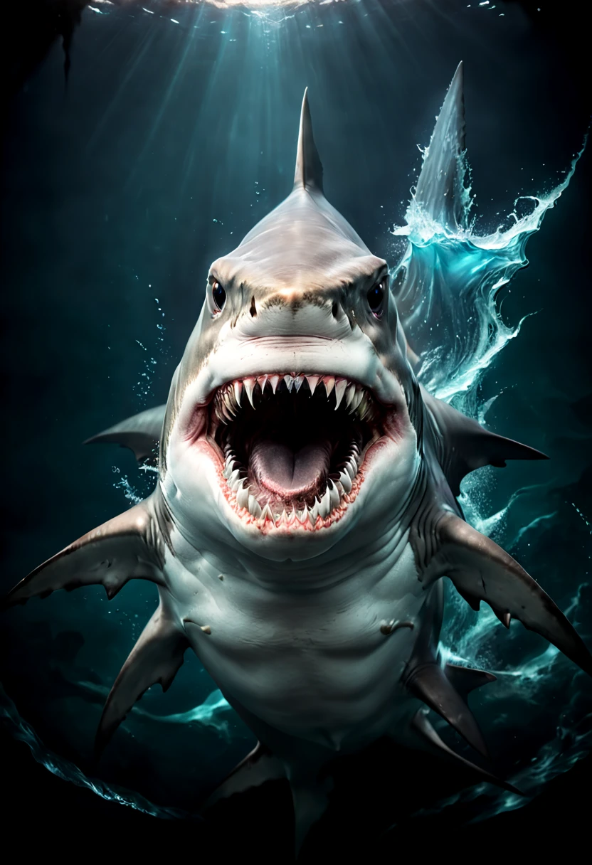 a ferocious Shark, dark theme, dark art, (best quality, masterpiece, 8k)