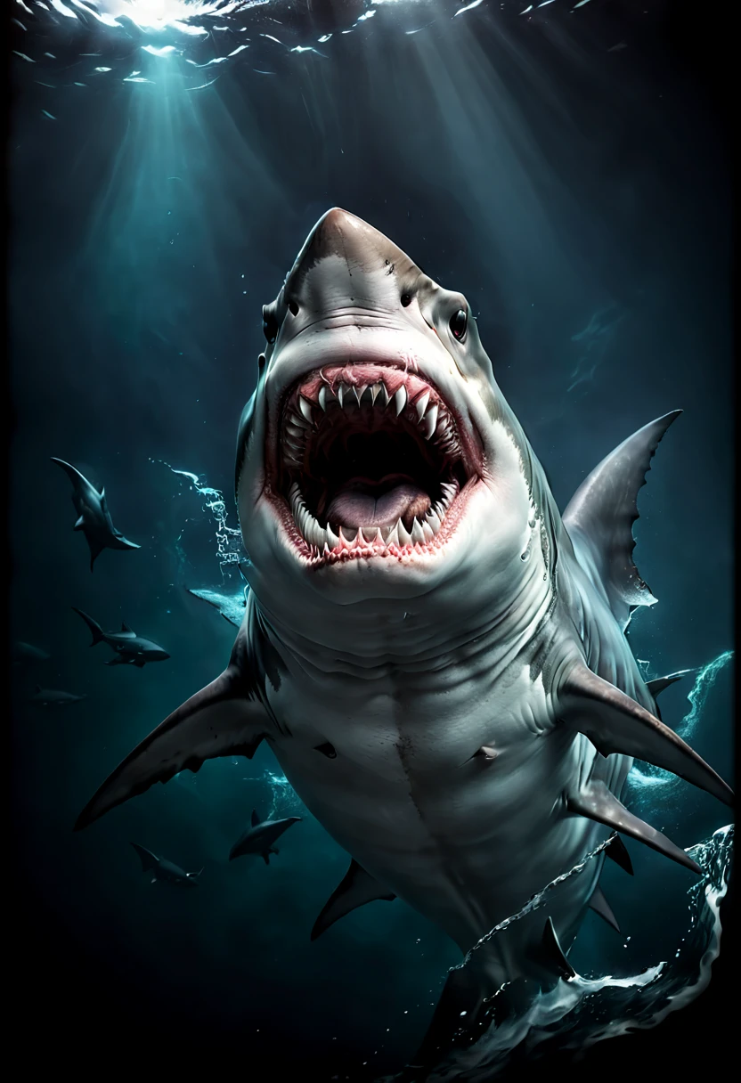 a ferocious Shark, dark theme, dark art, (best quality, masterpiece, 8k)