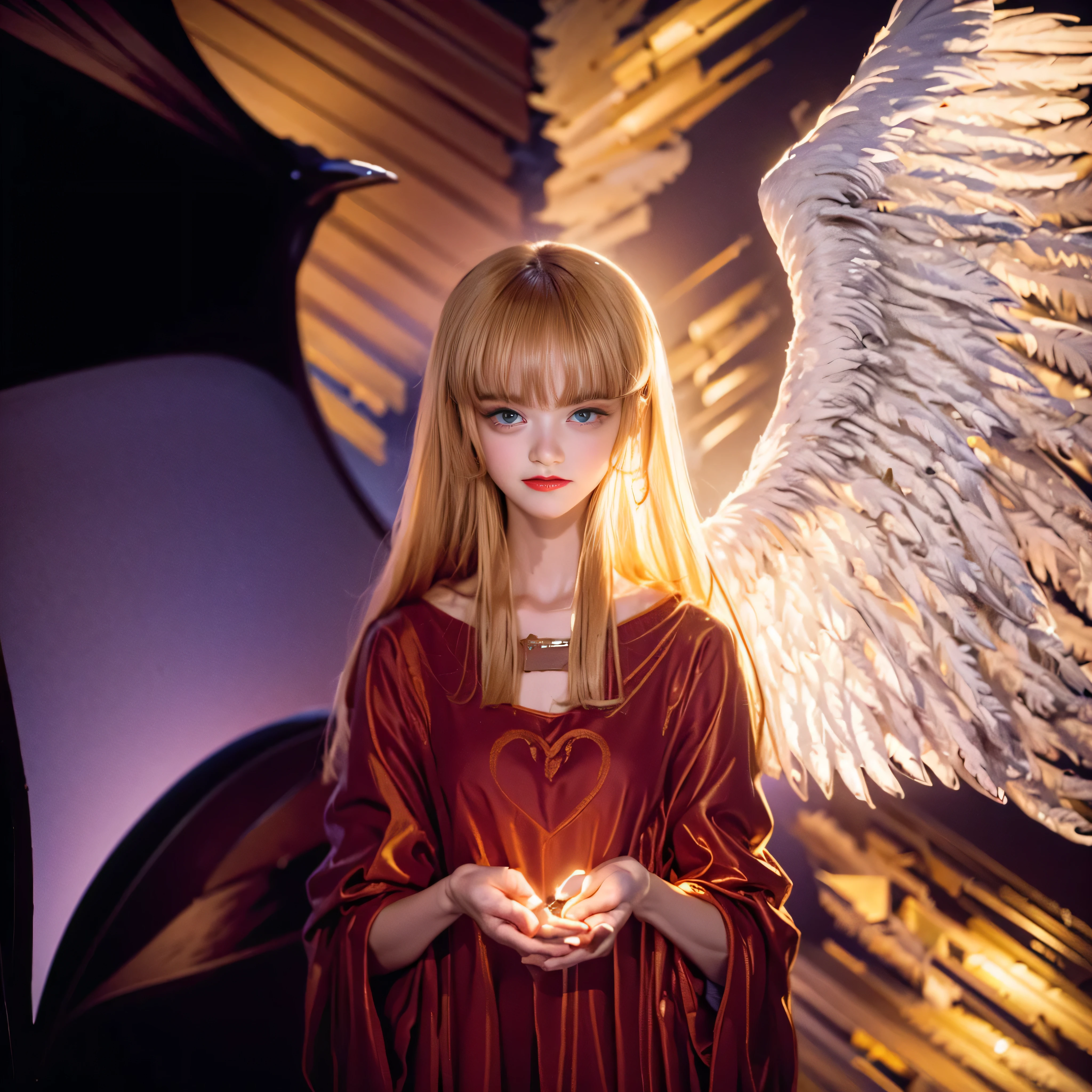 olhar assustador, angelic symmetrical face, nariz pontudo