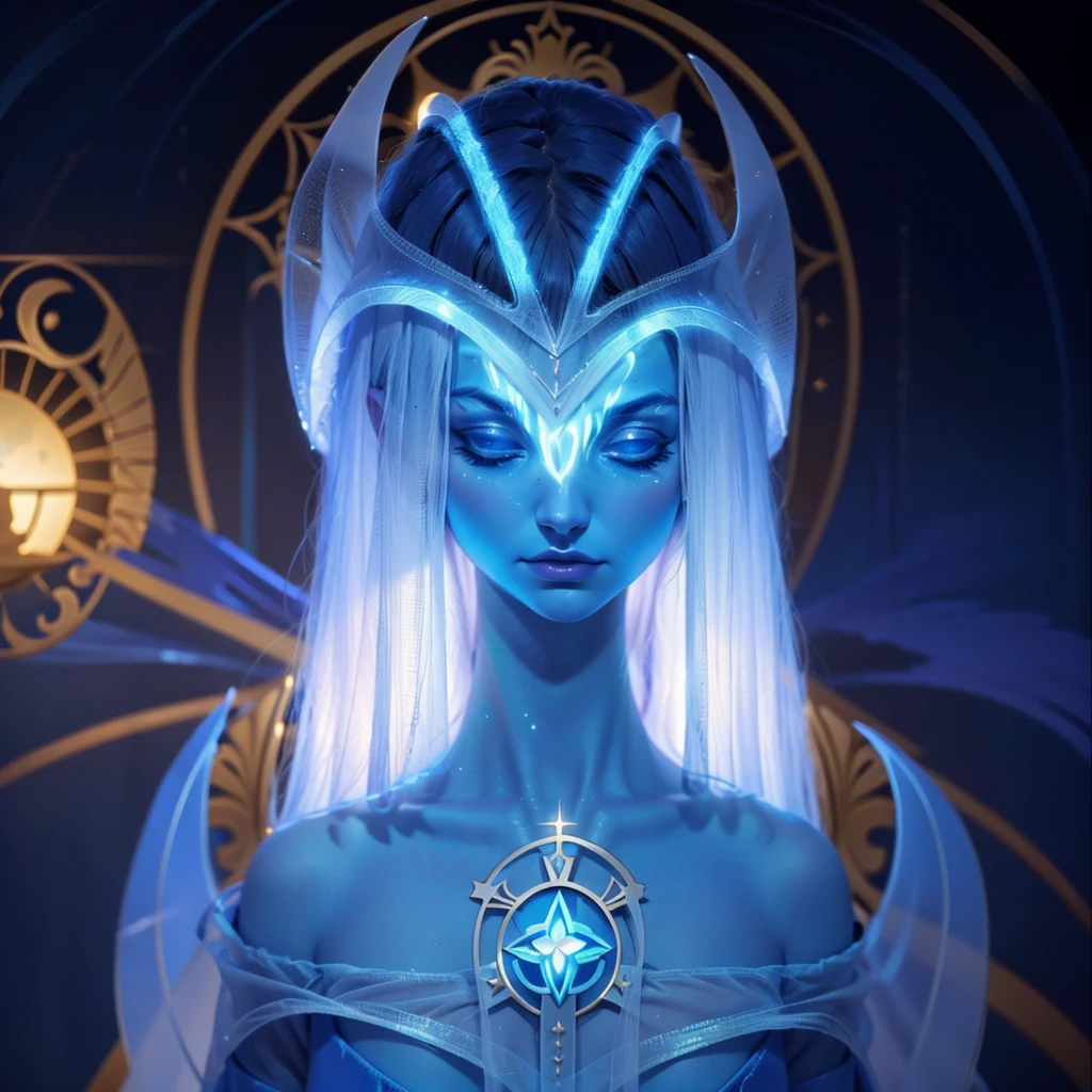 (8k, Foto RAW, melhor qualidade, senhor:1.2), (Realistic, photo-Realistic:1.37) uma imagem dos desenhos animados de uma mulher com cabelo longo e um vestido azul, feiticeira, Obra-prima Deusa da Tristeza, Nos, sacerdotisa, godess do mal, high sacerdotisa, jellyfish sacerdotisa, mystical atlantean valkyrie, portrait knights of zodiac girl, knights of zodiac girl, feiticeira, Vincent di Fate Nausicaa, SEIOS FARTOS, SEIOS GRANDE, PEITO GRANDE, SEIOS QUENTES, ((BLUE SKIN))