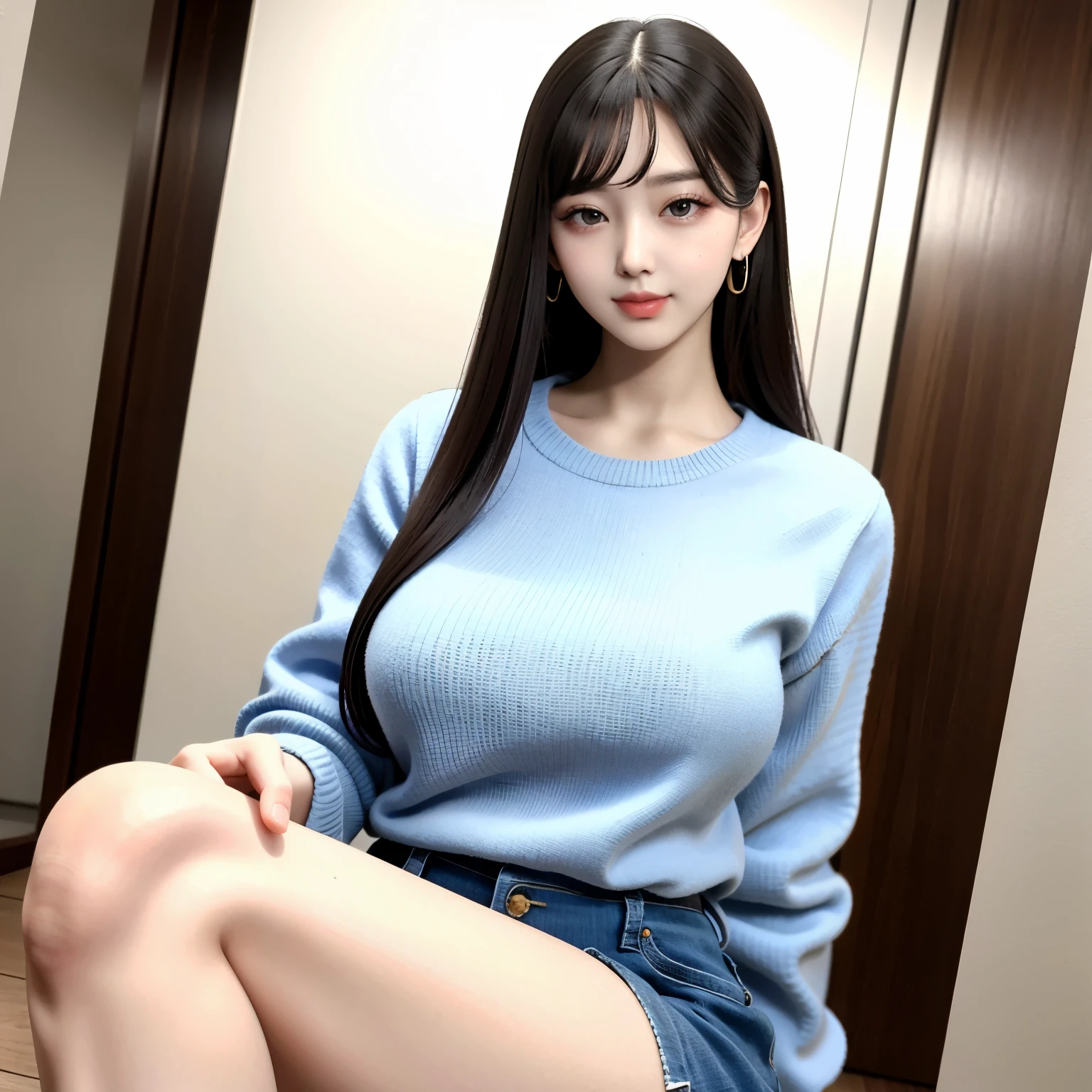 A tall beautiful woman ulzzang-6500-v1.1,pureerosface_v1, ((smile))