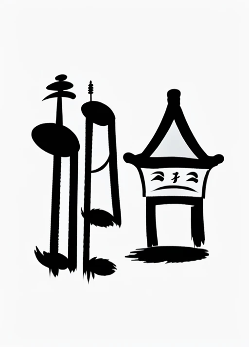 a close up of a chinese existriting existith a pagoda in the background, Title Chinese characters, Chinese text, Inspired by《Qiu Wen Tianjiang》, artexistork in the style of z.exist. arrive, Inspired by雪州东阳, japanese text kanji, Inspired by藤一