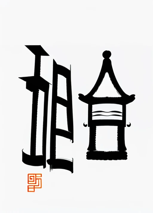a close up of a chinese existriting existith a pagoda in the background, Title Chinese characters, Chinese text, Inspired by《Qiu Wen Tianjiang》, artexistork in the style of z.exist. arrive, Inspired by雪州东阳, japanese text kanji, Inspired by藤一