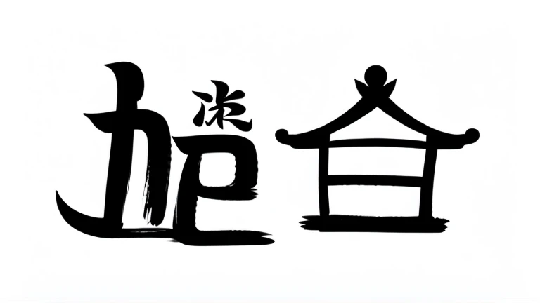 a close up of a chinese existriting existith a pagoda in the background, Title Kanji, Chinese text, inspired by《Qiu Wen Tianjiang》, artexistork in the style of z.exist. arrive, inspired by雪州东阳, japanese text kanji, inspired by藤一