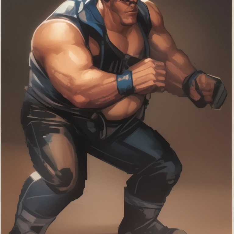 a closeup of a cartoon character with a fist, arte de personajes la contra, personaje del juego de lucha, hombre aficionado, pose de luchador, Estilo de arte Duke Nukem, muscular character, Postura de pastel de carne, Arte de personajes de videojuegos, estilo baki, high detail iconic character, pose de pelea, postura de lucha, pose de pelea, primer plano de estilo de gesto pesado, personaje de king of luchadores