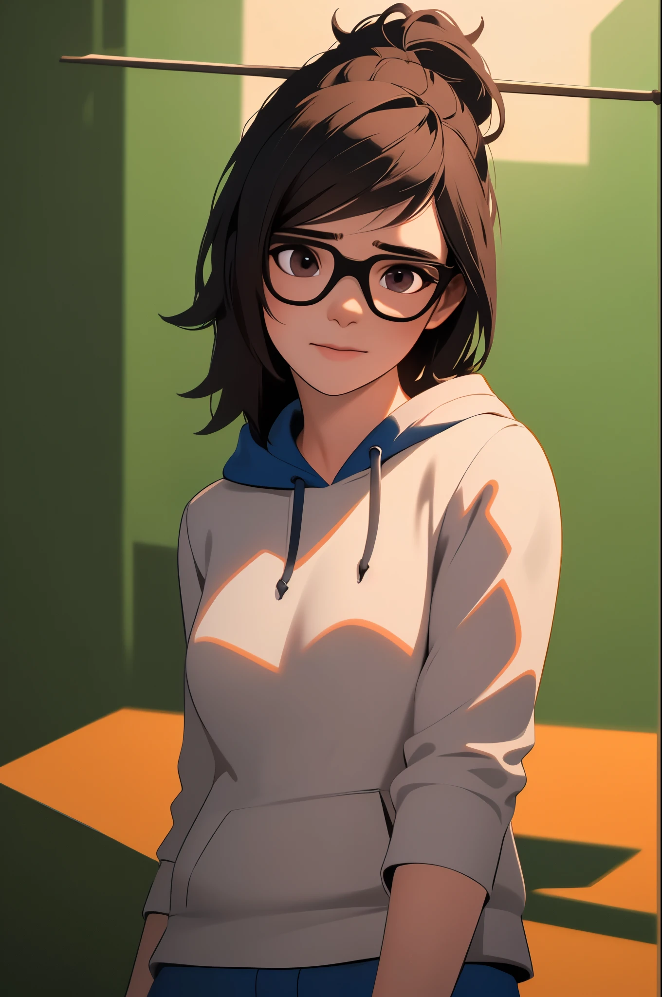 realistic, realism, photorealism, photo-realistic, high contrast, (photorealistic:1.4), 8k high definition detailed realistic,  (best quality, masterpiece:1.2),  photon mapping, radiosity, physically-based rendering, best quality, highly detailed, 1girl, owmei, fat, hoodie, ((upper body)), pajamas, cowboy shot, slight smile