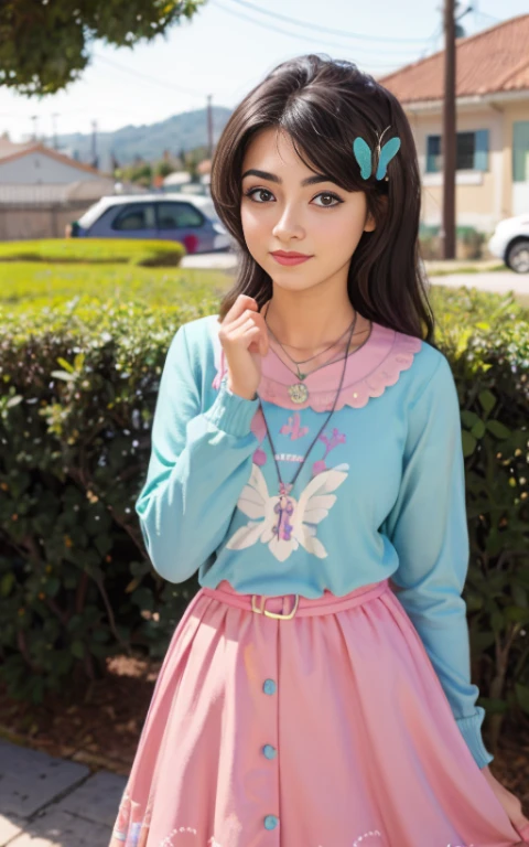 (La mejor calidad, Obra maestra), 1girl, 18 year old , beautiful teenage girl , chica americana , vestido, viento, Flor, Parte superior del cuerpo, fondo , Mirada seductora , small nose , cabello largo rosa , vestido de fiesta , maquillaje , labios rojos , sombra de ojos , gran sonrisa , fondo variado , avitacion , senos grandes , cabello rosa , cabello rosado , pelo rosa , ojos azules, foto de cuerpo completo , posando linda , senos grandes , Fluttershy ,mlp , animales de felpa 
