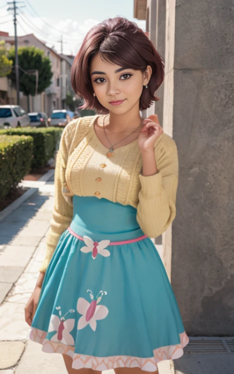 (La mejor calidad, Obra maestra), 1girl, 18 year old , beautiful age girl , chica americana , vestido, viento, Flor, Parte superior del cuerpo, fondo , Mirada seductora , small nose , cabello largo rosa , vestido de fiesta , maquillaje , labios rojos , sombra de ojos , gran sonrisa , fondo variado , avitacion , senos grandes , cabello rosa , cabello rosado , pelo rosa , ojos azules, foto de cuerpo completo , posando linda , senos grandes , Fluttershy ,mlp , animales de felpa