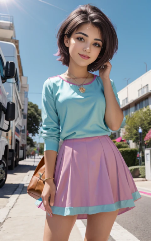 (La mejor calidad, Obra maestra), 1girl, 18 year old , beautiful teenage girl , chica americana , vestido, viento, Flor, Parte superior del cuerpo, fondo , Mirada seductora , small nose , cabello largo rosa , vestido de fiesta , maquillaje , labios rojos , sombra de ojos , gran sonrisa , fondo variado , avitacion , senos grandes , cabello largo rosa , pelo largo rosa , ojos azules, foto de cuerpo completo , posando linda , senos grandes , Fluttershy ,mlp , animales de felpa