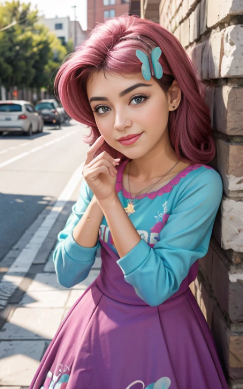(La mejor calidad, Obra maestra), 1girl, 18 year old , beautiful teenage girl , chica americana , vestido, viento, Flor, Parte superior del cuerpo, fondo , Mirada seductora , small nose , cabello largo rosa , vestido de fiesta , maquillaje , labios rojos , sombra de ojos , gran sonrisa , fondo variado , avitacion , senos grandes , cabello largo rosa , pelo largo rosa , ojos azules, foto de cuerpo completo , posando linda , senos grandes , Fluttershy ,mlp , animales de felpa