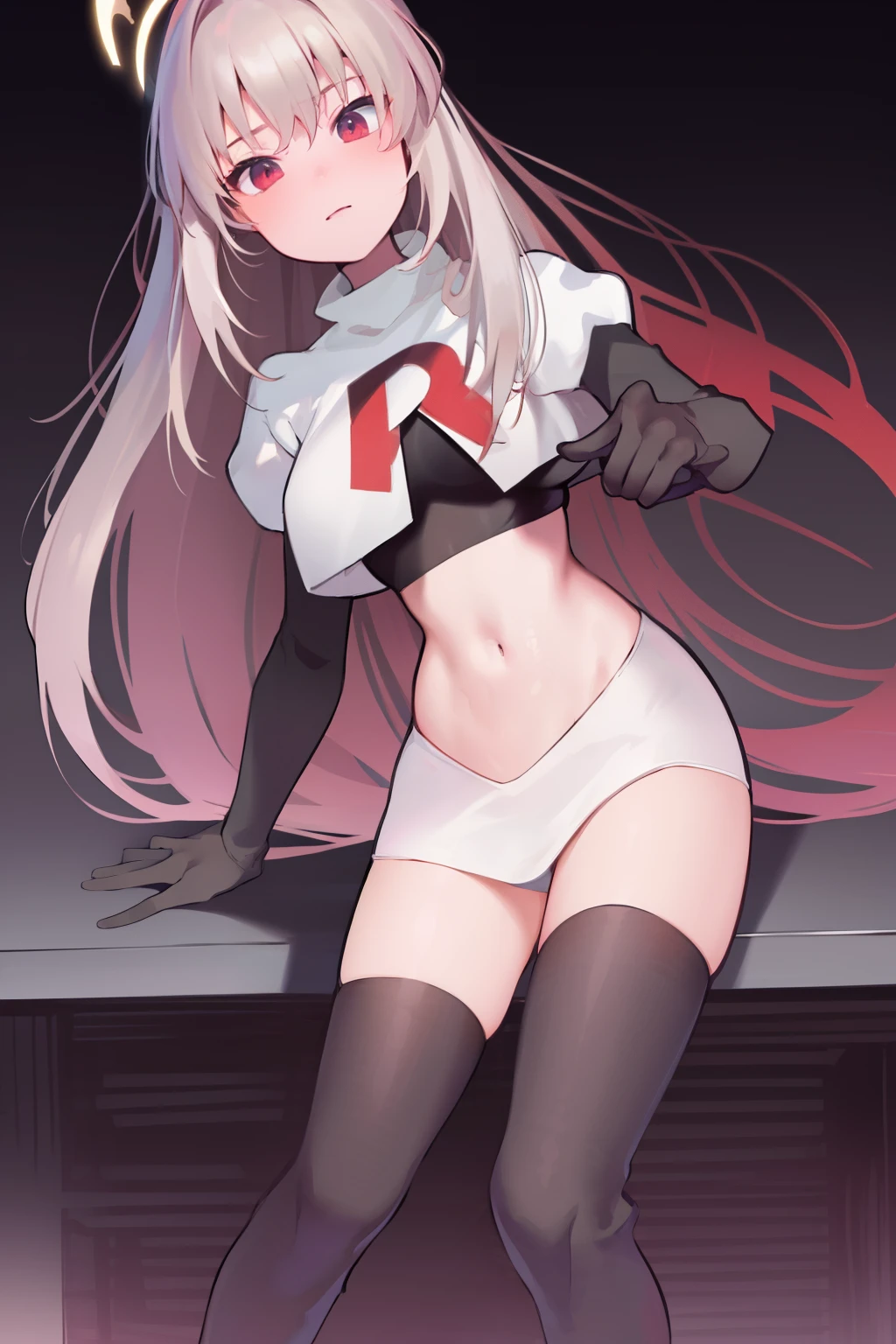 1girl ,solo,20s,mature female,serious face,white hair,long hair,fox ears,(simple background),white shirt,white skirt, fishnets,lollipop
