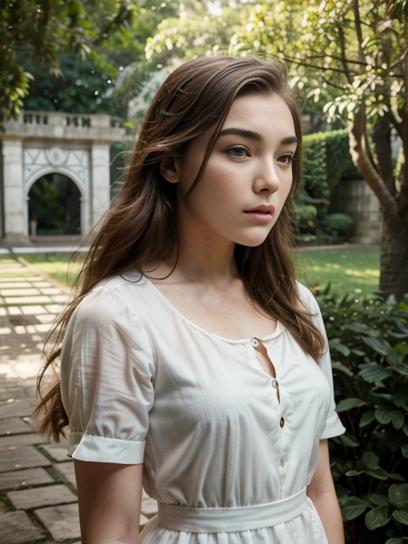 obra de arte, arte de linha de uma personagem feminina, Florence Pugh shocked expression, fundo detalhado do jardim do campo, Desenhos Art Deco,, Double exposure style, sem sombreamento, para desenhos para colorir, blank space, sem sombreamento,