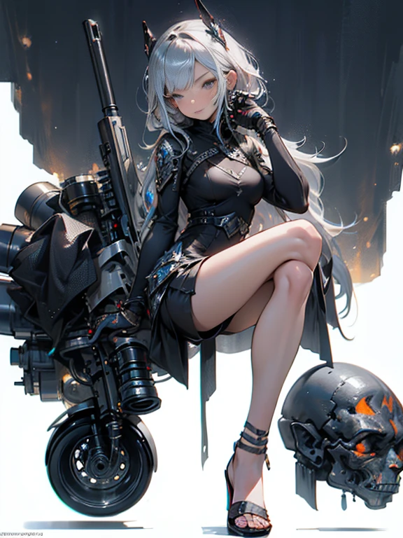 HighestQuali,white color hair,Red eyes,3D,Kizi,filigree,best illustration, illustratio, vivd colour, tmasterpiece, Best quality at best,oral sexy,Sit on the ground with your legs spread out,frontage, full bodyesbian,ssmile,Side lighting,电影灯光,NVIDIA rendering,exposed bare shoulders,looking looking at viewer,Tattoo on the front,Colorful art tattoos,sparking eyes, perfect eyes, 15year old, Black and white gold theme background,One guy,a photography of a beautiful girl, Detailed face, impish smile,Pale and Lustrous Skin, Vivid,Detailed, Realistic, Beautiful, Stunning lighting, stunning reflections, Small breasts,long thin legs --auto