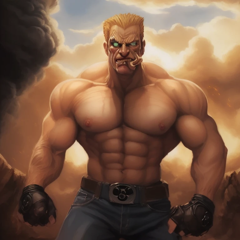 un dibujo de un hombre con la cara verde y una camisa negra, Estilo de arte Duke Nukem, musculoso humanoide Balrog demonio, Muscular! ciberpunk, Monstruo varonil tipo duro, arte de personajes la contra, como personaje de tekken, hombre aficionado, Muscular character, Muscular!!, Barret Frymire, Retrato del robusto Zeus, painted Retrato del robusto Zeus