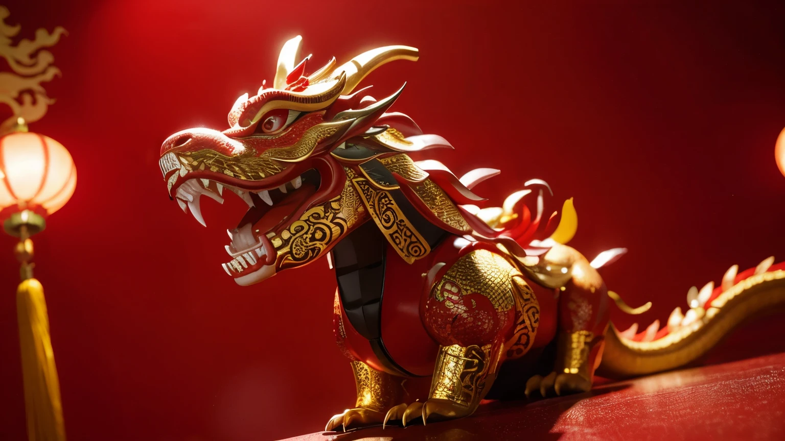 Chinese dragon,Spring Festival,red,Gold pattern,festive,cute,Rich in details,Friendly eyes,HD
